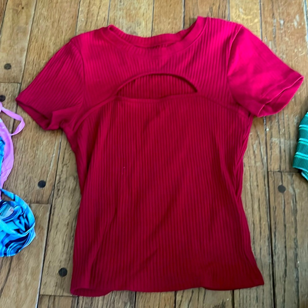 red cutout baby tee